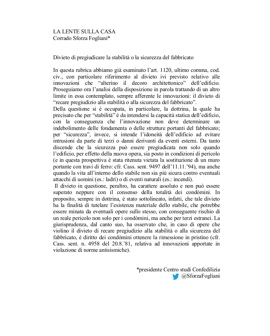 DIVIETO DI PREGIUDICARE IL FABBRICATO