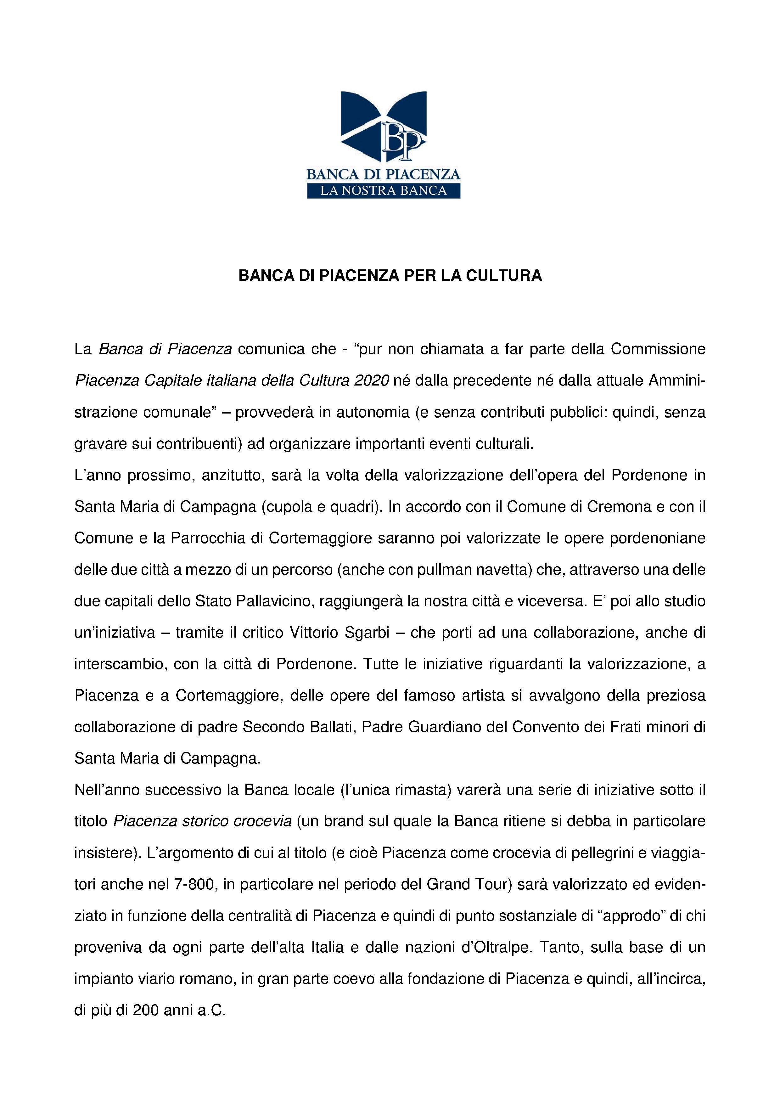 BANCA DI PIACENZA PER LA CULTURA