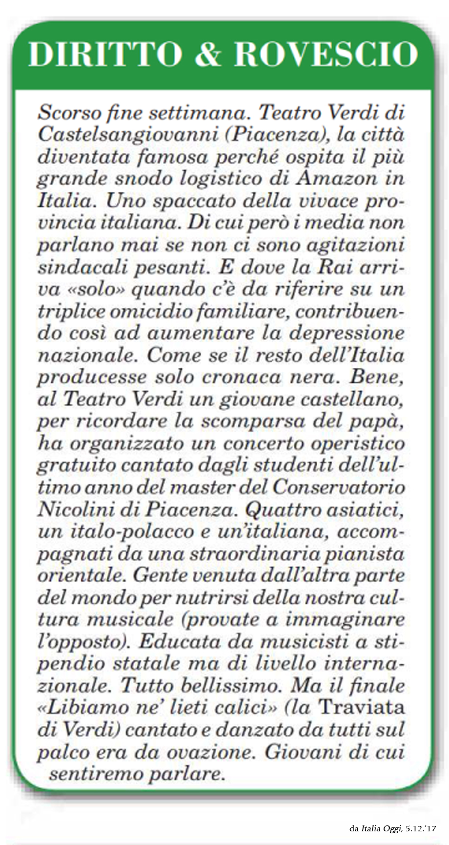 Italia Oggi a Castel San Giovanni