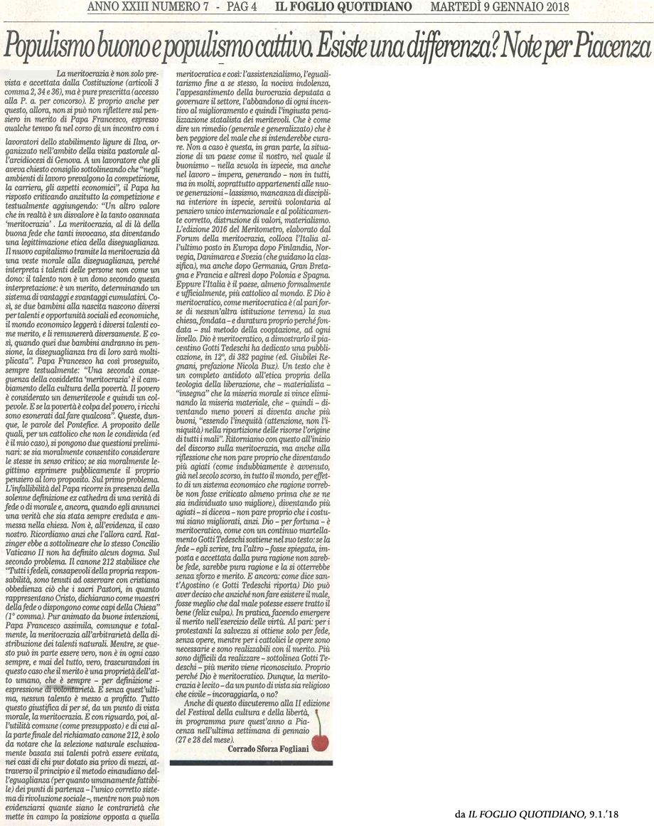 IL FOGLIO, 9.1.'18
