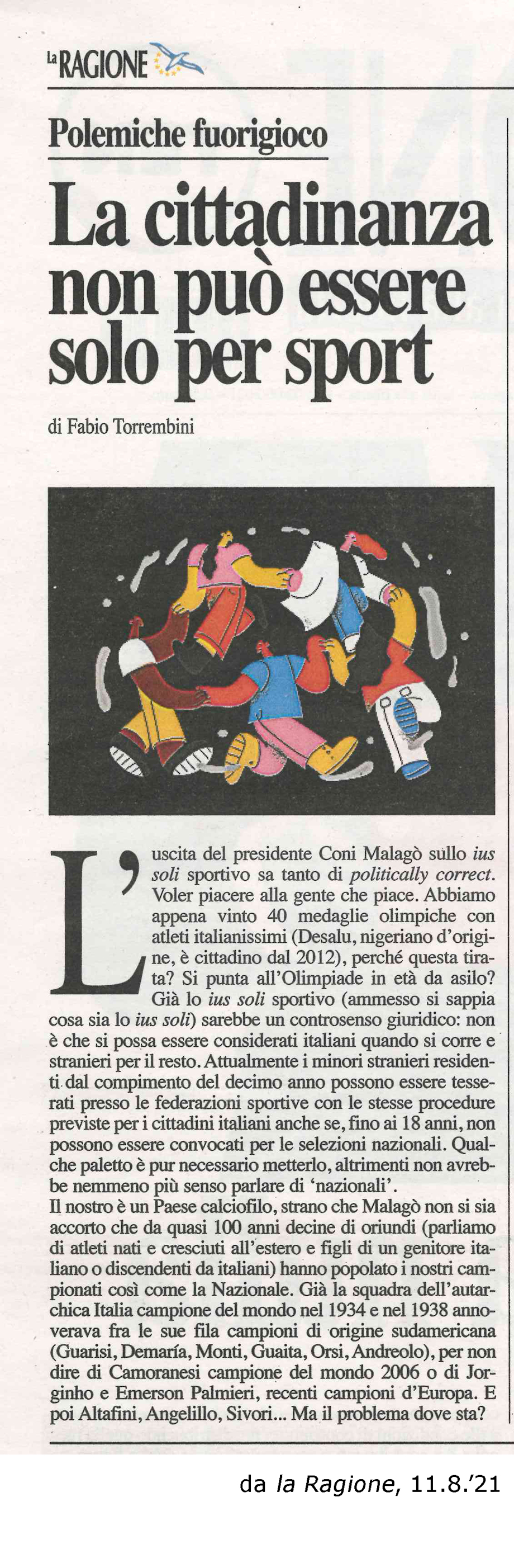 LA CITTADINANZA NON PUò ESSERE SOLO PER SPORT