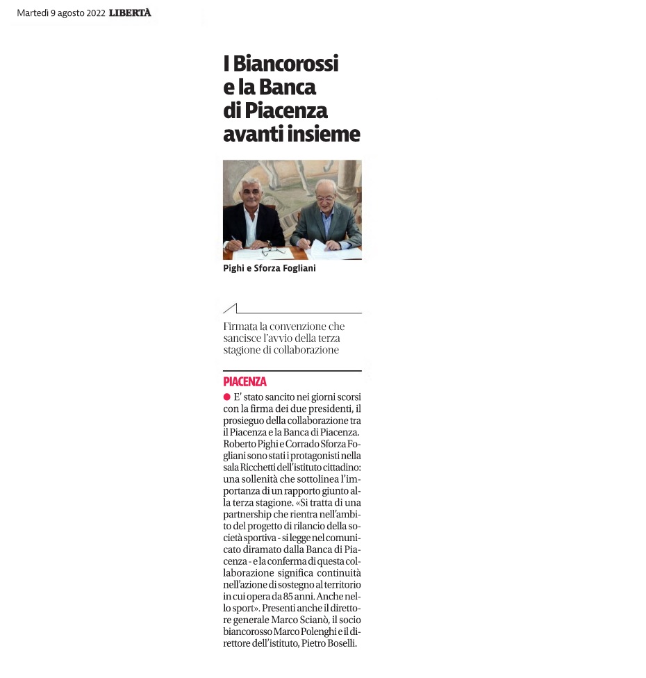 i biancorossi e la banca di piacenza avanti insieme 920
