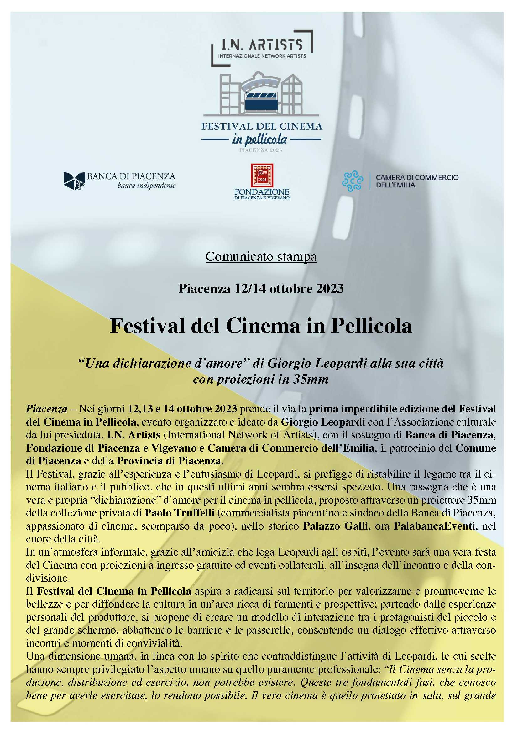 PRESENTATO IN BANCA IL FESTIVAL DEL CINEMA IN PELLICOLA. DEBORA CAPRIOGLIO OSPITE D'ONORE